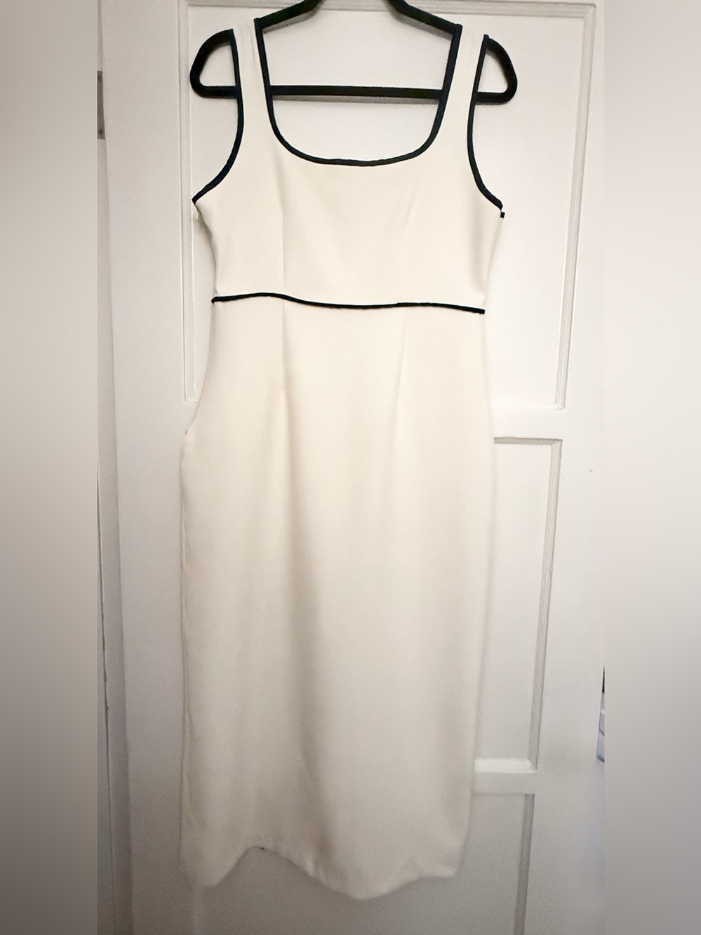 ZARA Contrast Trim Midi Dress Ecru Black NWT Size Large - Picture 13 of 15